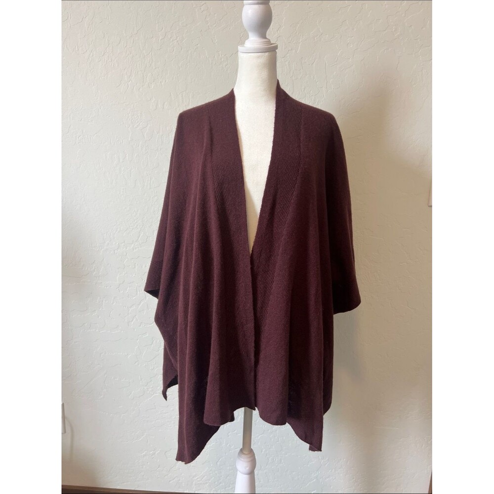 Margaret O'Leary Open-Front Draped Poncho Knit Sweater Plum Purple Cashmere